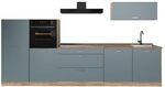 Vicco K&uuml;chenzeile R-Line, Blau-Grau/Goldkraft Eiche 340 cm | 6 Module &middot;