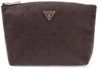 GUESS Kosmetiktasche Lenwood Travel Top Zip Cosmetic Bag Brown Logo Dunkelbraun