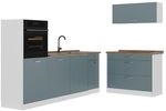 Vicco K&uuml;chenzeile R-Line, Blau-Grau/Wei&szlig; 220 cm | 6 Module &middot;...