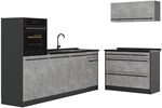 Vicco K&uuml;chenzeile R-Line, Beton/Anthrazit 220 cm | 6 Module &middot;...