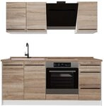 Vicco Singlek&uuml;che R-Line, Sonoma/Wei&szlig; 180 cm | 5 Module &middot; H&ouml;henverstellbare