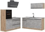 Vicco K&uuml;chenzeile R-Line, Beton/Goldkraft Eiche 160 cm | 6 Module &middot;