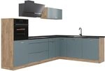 Vicco Eckk&uuml;che R-Line, Blau-Grau/Goldkraft Eiche 287 x cm | 12 Module &middot;