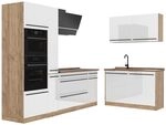 Vicco Eckk&uuml;che R-Line, Wei&szlig; Hochglanz/Goldkraft Eiche 230 x 120 cm | 8 Module...