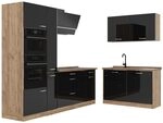 Vicco Eckk&uuml;che R-Line, Schwarz Hochglanz/Goldkraft Eiche 230 x 120 cm | 8...