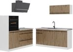 Vicco K&uuml;chenzeile R-Line, Artisan-Eiche/Wei&szlig; 160 cm | 6 Module &middot;