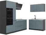 Vicco Eckk&uuml;che R-Line, Blau-Grau/Anthrazit 230 x 120 cm | 8 Module &middot;