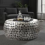 WOHNLING Couchtisch Rund 66x66x32 cm Aluminium Silber Marmorplatte |...