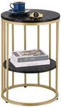 Relaxdays Beistelltisch Marmoroptik, 2 Ablagen, schwarz/Gold | Metall & MDF,
