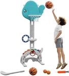 AIYAPLAY Kinder Basketballkorb H&ouml;henverstellbar 134-152 cm Blau+Grau | 5 in 1,...