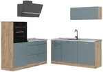 Vicco K&uuml;chenzeile R-Line, Blau-Grau/Goldkraft Eiche 160 cm | 6 Module &middot;