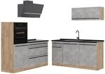 Vicco K&uuml;chenzeile R-Line, Beton/Goldkraft Eiche 160 cm | 6 Module &middot;