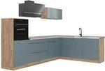Vicco Eckk&uuml;che R-Line, Blau-Grau/Goldkraft Eiche 287 x cm | 12 Module &middot;