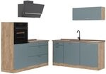 Vicco K&uuml;chenzeile R-Line, Blau-Grau/Goldkraft Eiche 160 cm | 6 Module &middot;