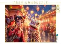 Puzzle &middot; Chinesisches Neujahr mit Drachen Laternen und 3D M&auml;dchen Szene | Ein