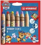 STABILO - woody 3 in 1 - PAW Patrol | Buntstift, Wasserfarbe & Wachsmalkreide, 6er