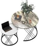 HOMCOM Couchtisch Rund 2er Set mit Marmoroptik Metallrahmen Grau+Wei&szlig; 