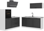 Vicco K&uuml;chenzeile R-Line, Anthrazit Landhaus/Wei&szlig; 160 cm | 6 Module &middot;