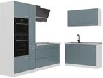 Vicco Eckk&uuml;che R-Line, Blau-Grau/Wei&szlig; 230 x 120 cm | 8 Module &middot;...