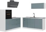 Vicco K&uuml;chenzeile R-Line, Blau-Grau/Wei&szlig; 160 cm | 6 Module &middot;...