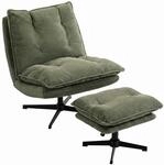 HOMCOM Relaxsessel mit H&ouml;henverstellbarem Hocker, Cord-Optik, Gr&uuml;n | Drehbarer