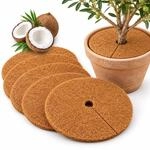 Relaxdays Kokosmatte rund, 5er Set, Winterschutz, &oslash; 50cm, Kokosvlies, Natur 