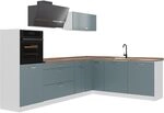 Vicco Eckk&uuml;che R-Line, Blau-Grau/Wei&szlig; 287 x cm | 12 Module &middot; H&ouml;henverstellbare