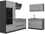 Vicco Eckk&uuml;che R-Line, Beton/Anthrazit 230 x 120 cm | 8 Module &middot; H&ouml;henverstellbare