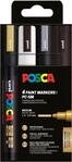 POSCA - Acrylmarker PC-5M 4er Set Gold & Silber 1,8-2,5 mm | 4 Marker in