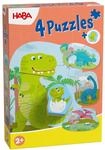 HABA 4 Erste Puzzles &ndash; Dinosaurier-Puzzle ab 2 Jahren mit 4 Motiven & beidseitiger