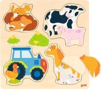 goki 57430 - Einlegepuzzle Bauernhoftiere aus Holz - 12 Teile