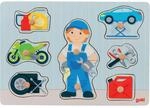 goki 57407 - Steckpuzzle Automechaniker aus Holz - 8 Teile