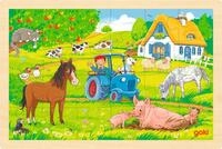 goki 57317 &ndash; Einlegepuzzle Bauernhof aus Holz &ndash; 24-teiliges Kinderpuzzle mit