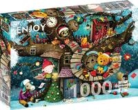 Puzzle 1000 Teile f&uuml;r Erwachsene - S&uuml;&szlig;e Wintertiere am geschm&uuml;ckten