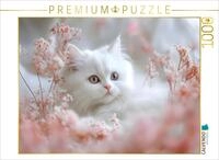 Puzzle &middot; Weisse Katze in rosa Blumen | Daniela Bertschi Digital Art &middot; 1000...