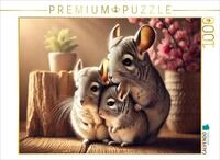 Puzzle &middot; Chinchilla Mutter und Zwei Jungtiere | 1000 Teile &middot; Lege-Gr&ouml;&szlig;e 64 &times; 48