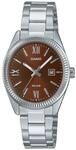 Casio LTP1302DD-5AV Damen-Armbanduhr, Standard, Edelstahl, braunes Zifferblatt,