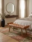 Sitzbank Echtleder/Massivholz Bank Braun 125x50x38 cm Chesterfield | Design