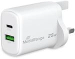 MediaRange GaN Ladeger&auml;t 25W UK-Stecker 1x USB-C + 1x USB-A | GaN-Technologie 