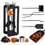Relaxdays Kaminbesteck, 5-teilige Kamingarnitur mit Ascheschaufel, Besen,
