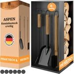 BLACK OAK Kaminbesteck ASPEN 4-teilig Ofenbesteck Set schwarz mit Holzgriff | -