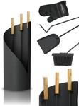 holz4home&reg; Kaminbesteck 5-tlg. Grauschwarz mit Holzgriff inkl. Ofenhandschuh I