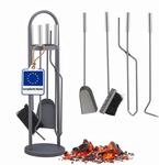 Relaxdays Kaminbesteck modern, 5 teilige Kamingarnitur, Schaufel, Besen, Zange,