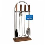 MS Beschl&auml;ge Kaminbesteck Edelstahl Holz 5-teilig mit St&auml;nder - Kamingarnitur...