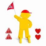 Relaxdays Warnfigur Kinder, mit Fahne, Sicherheitsaufsteller, Stra&szlig;e, gelb | HBT: