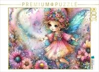 Puzzle &middot; Eine kleine Fee schwebt &uuml;ber bunten Blumen | Eine zarte Aquarellfee,