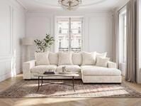 WFL GROUP Ecksofa mit Schlaffunktion & Bettkasten &ndash; Creme Chenille, Rechts &ndash;