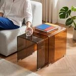 [en.casa] Satztisch-Set Kariengem Braun 2er Set Couchtisch aus geh&auml;rtetes Glas