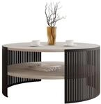 Mirjan24 Couchtisch Fahugin, runde Form (Travertin, Schwarz) | Kaffeetisch mit