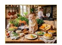 Puzzle &middot; Katze am Tisch mit Auswahl handzubereiteter Bio Wellness |...